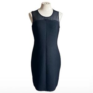 Calvin Klein Black Sleeveless Sheath Midi Dress with Mesh Yoke